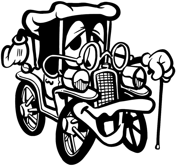 Comic antique car vinyl sticker. Customize on line.  Autos Cars and Car Repair 060-0319 